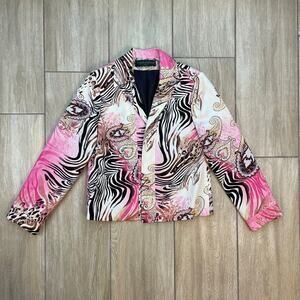 VTG Harvé Benard Petite Blazer Women’s S Zebra Paisley Pink Brown Animal Jacket